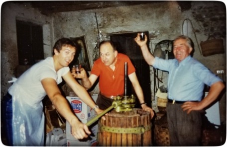 Pressing grapes in Italy (Eraldo didn't drink or smoke).